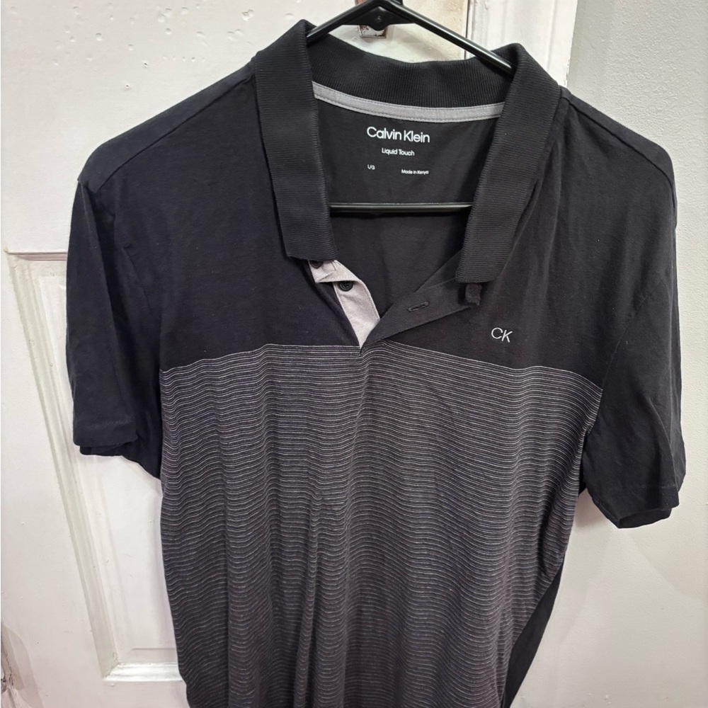Calvin Klein Men's Black and Gray Polo Shirt